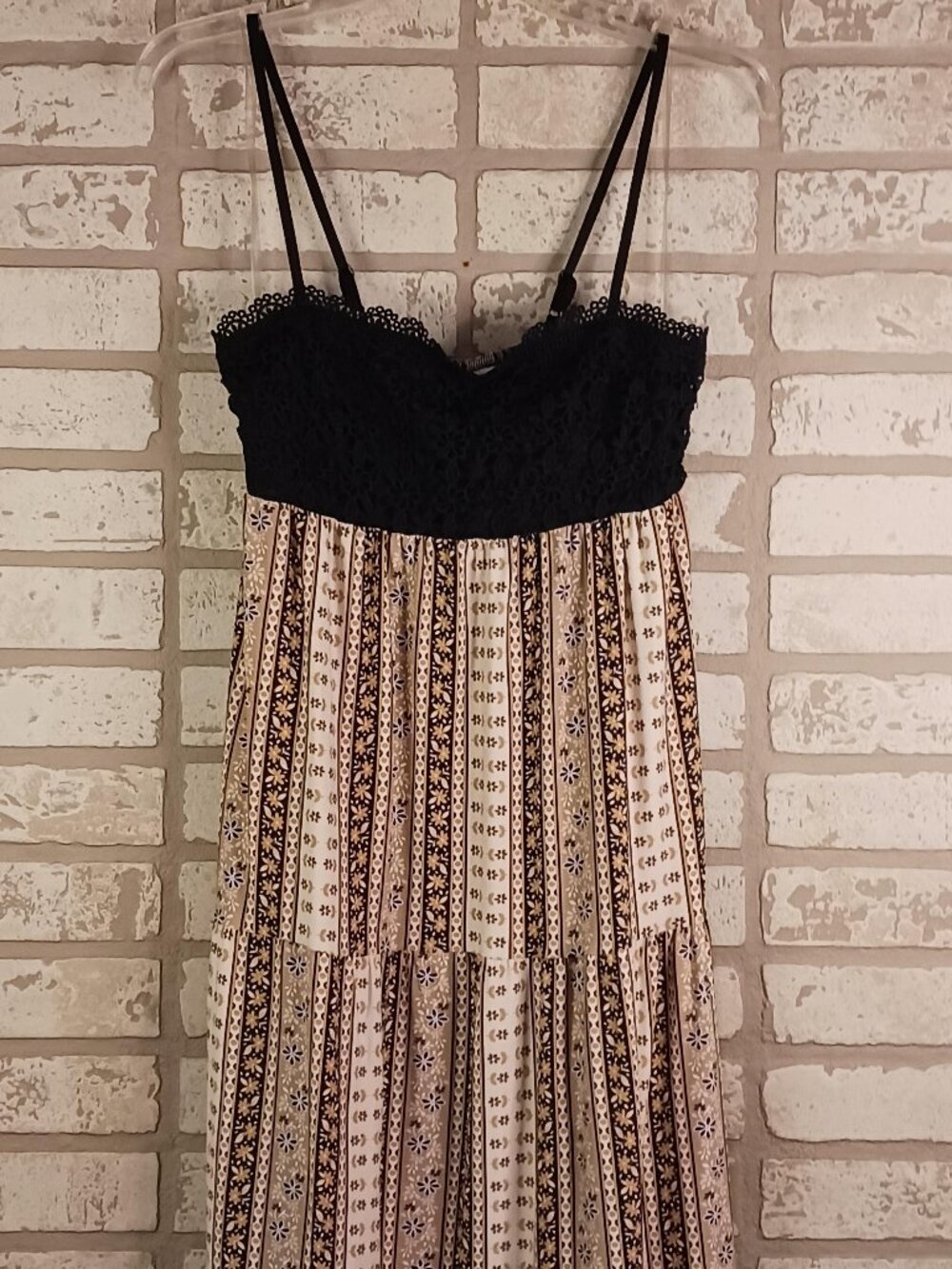 No Boundaries Womens Small Maxi Dress Crochet Lace Tiered Floral Boho